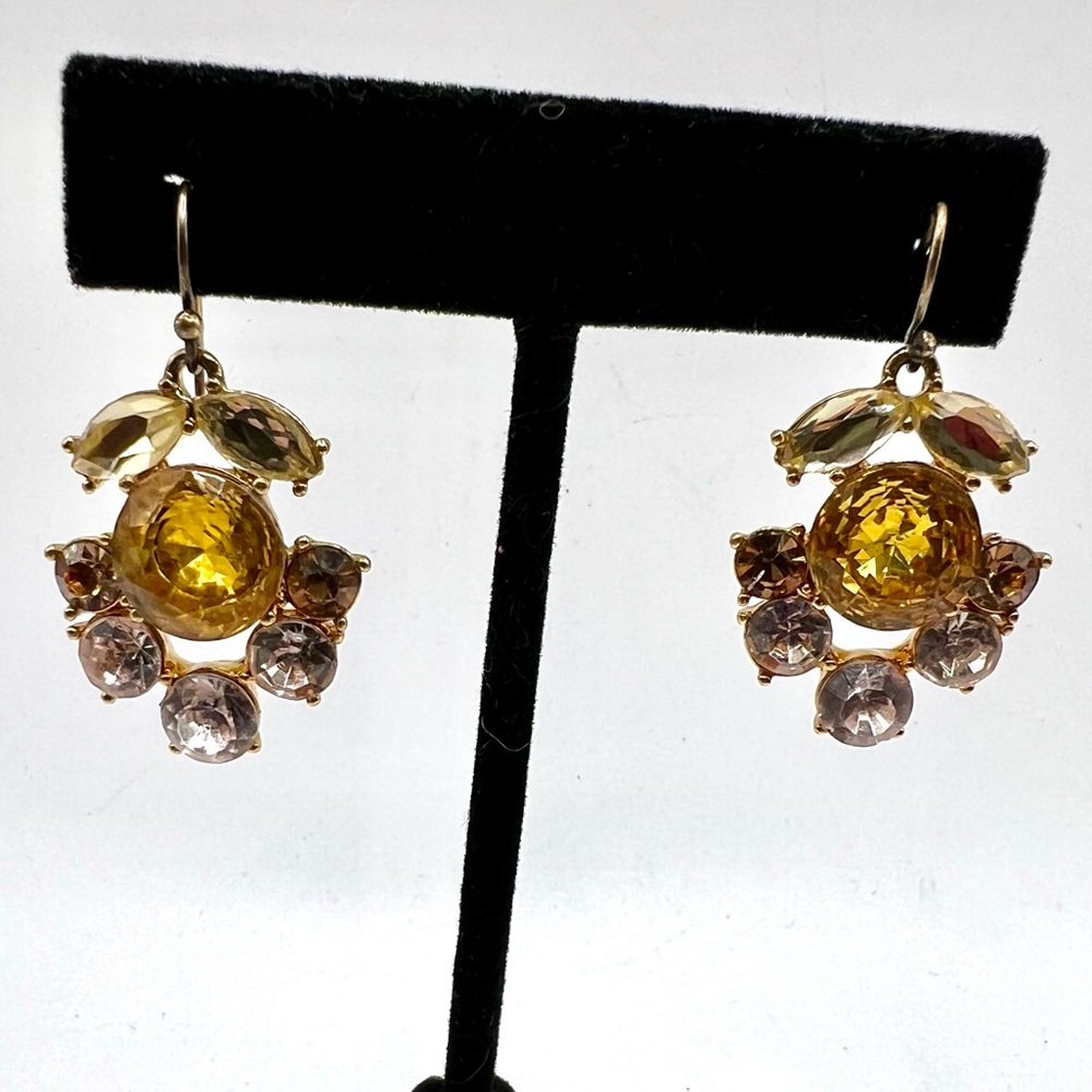 J. Crew Citrine Amber and Clear Faceted Stone Drop Earrings